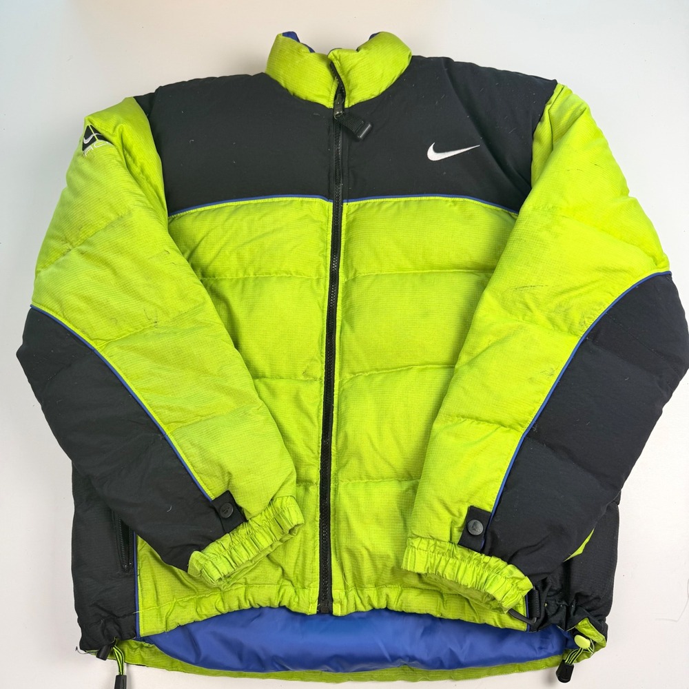 Nike ACG Vintage Puffer Jacket Mens L Lime Green Black Duck Down Insulated Coat